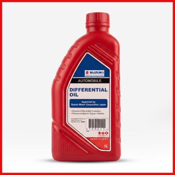 Original 1-liter bottle of Suzuki Genuine Differential Oil SAE 85W-140 API GL-5, essential Suzuki parts for vehicle maintenance.